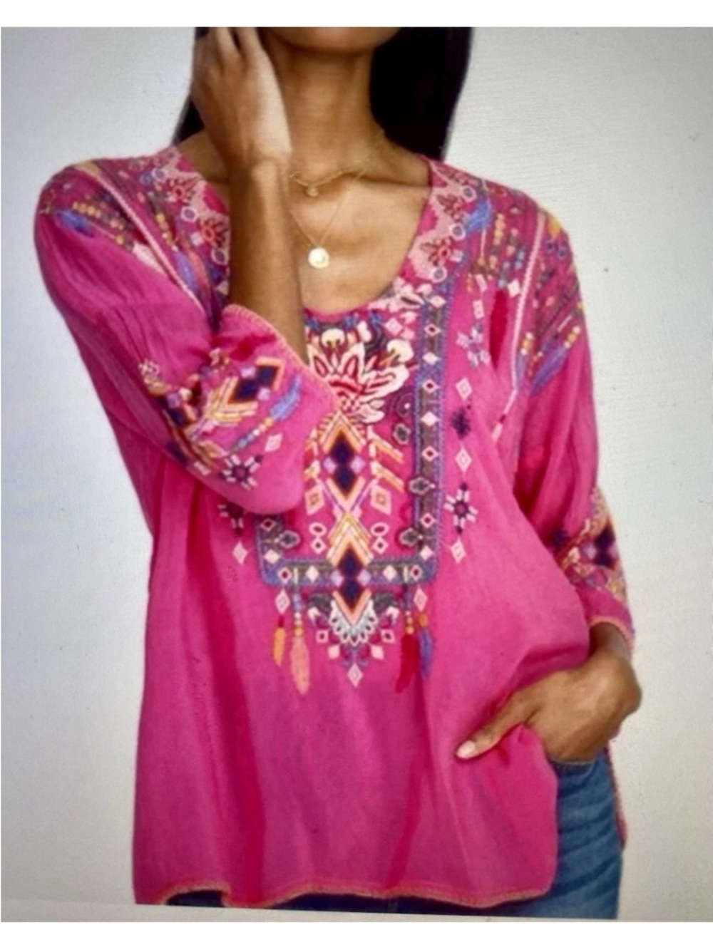 Johnny Was Paradise Pink Embroidered Boho Rangoon Blouse, NWT, L - Picture 13 of 16